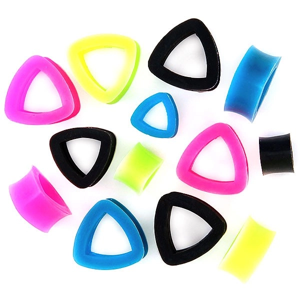 Tunel do ucha - pružný dutý trojúhelník - Tloušťka : 25 mm, Barva piercing: Neonová - Zelená