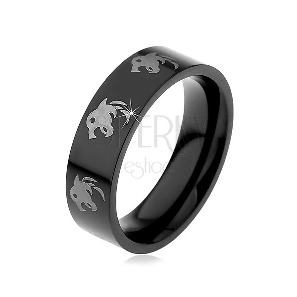 Černý prsten z chirurgické oceli - vlk