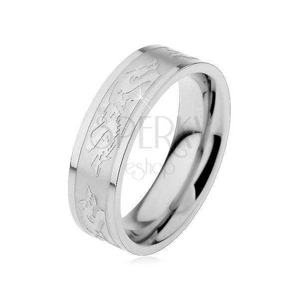 Ocelový prsten - motiv drak 