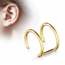 Falešný piercing do ucha z chirurgické oceli - dvojitý kroužek ve zlatém odstínu