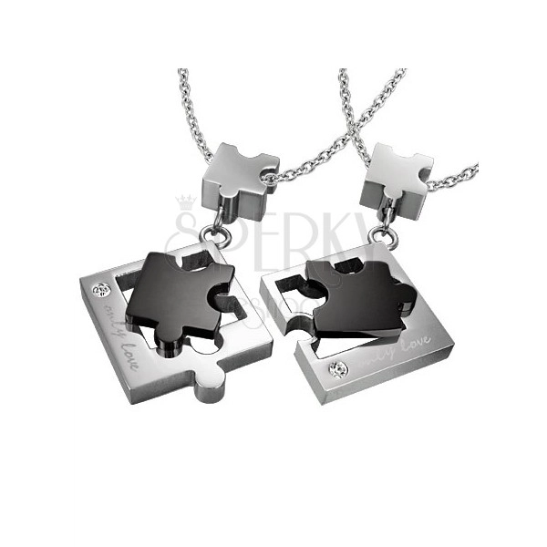 Přívěsky pro dva z oceli - puzzle, stříbrno-černý