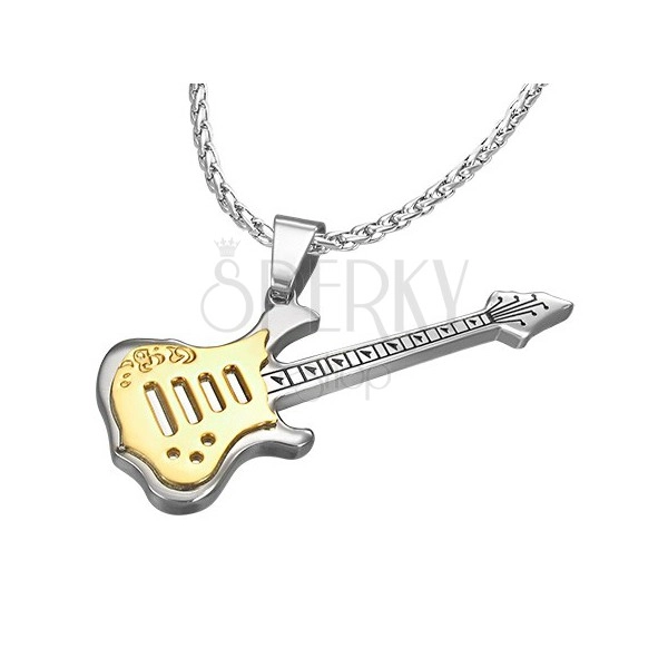 Ocelový přívěsek - tvar kytara, zlato-stříbrná barva