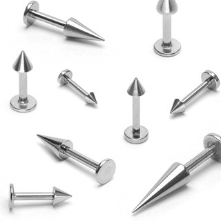 Ocelový piercing do brady a rtu - hrot ve stříbrném odstínu, tloušťka 1,2 mm - Rozměr: 6 mm x 3x3 mm