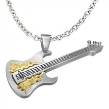 Stříbrno-zlatý ocelový přívěsek  - kytara
