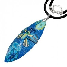 Fimo náhrdelník - modrý glitrovaný s motýlem