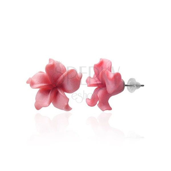Fimo náušnice kytička - zvlněné růžové lupeny