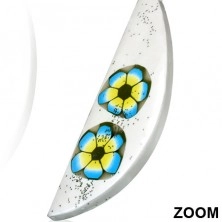 Náušnice z materiálu FIMO - bílá slza, dva barevné květy, třpytky