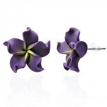 FIMO náušnice - fialový květ