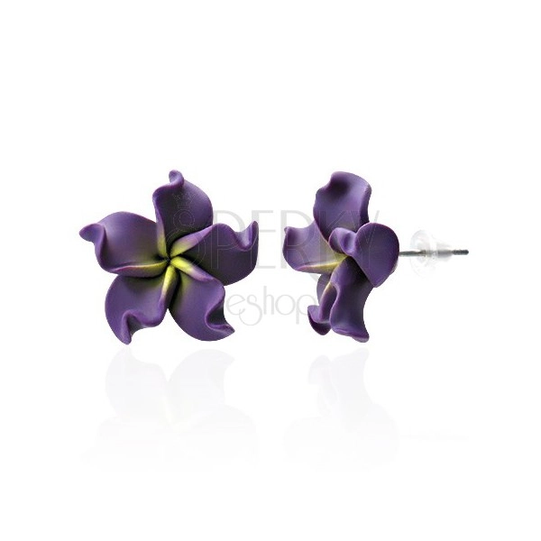 FIMO náušnice - fialový květ