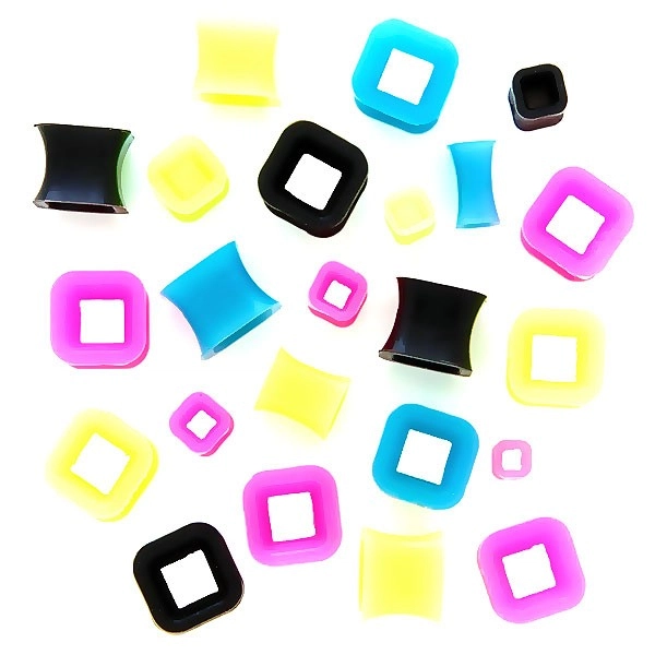Tunel do ucha - dutý barevný čtverec - Tloušťka piercingu: 5 mm, Barva piercing: Neonová - Zelená