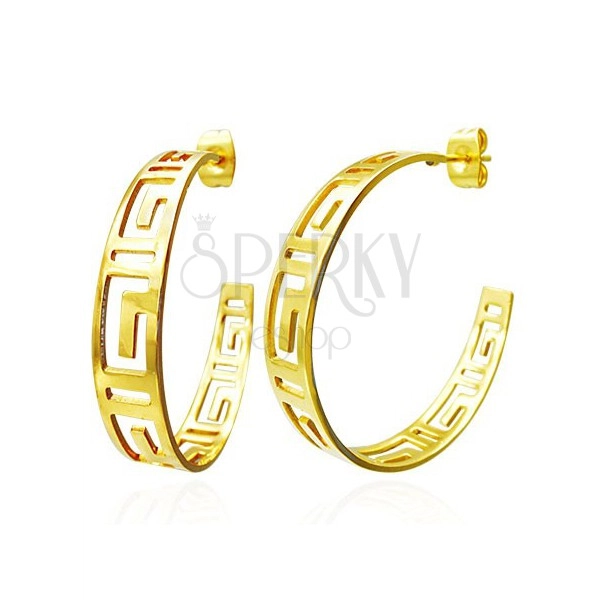 Kruhové náušnice zlaté barvy - vyseknutý řecký symbol