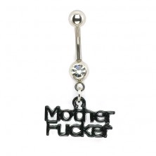 Piercing pupíku zirkon a nápis Mother Fucker