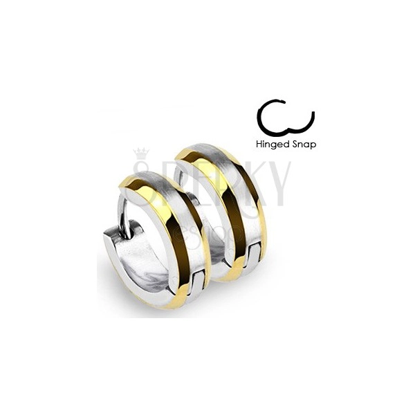 Kruhové náušnice - proužky zlaté barvy a střed stříbrné barvy