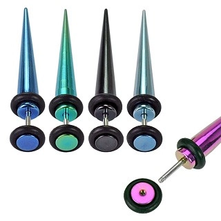 Fake expander z oceli - barevný, anodizovaný s gumičkami - Barva piercing: Duhová
