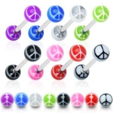 Piercing do jazyka - barevné kuličky, symbol míru