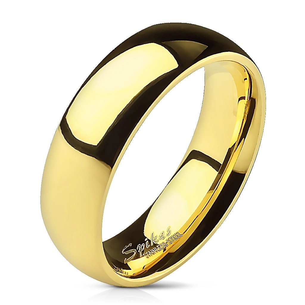 Hladký ocelový prsten ve zlaté barvě - 6 mm - Velikost: 60
