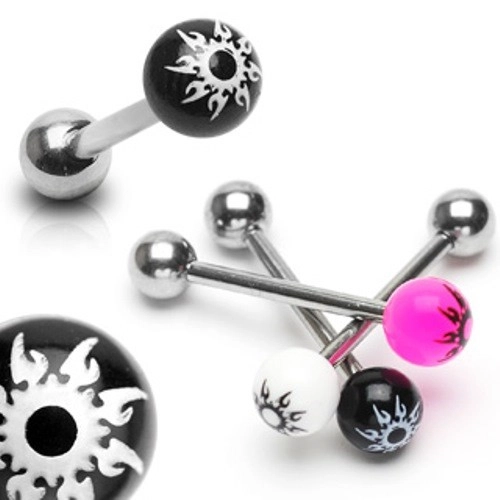 Piercing do jazyka z oceli - barevná kulička, hvězda - Barva piercing: Růžová
