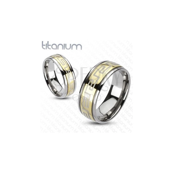 Prsten z titanu - zlato-stříbrný, řecký motiv