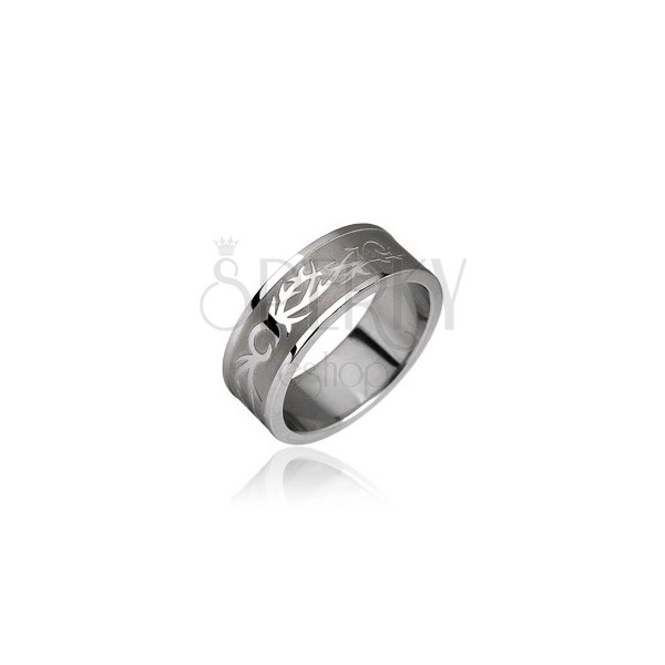 Ocelový prsten - tribal motiv
