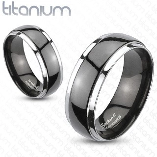 Prsten z titanu - černo-stříbrný - Velikost: 50