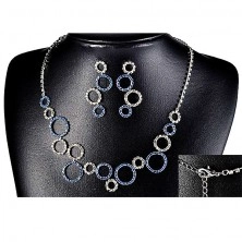 Set náhrdelník a náušnice - čiré a modré kamínkové kruhy