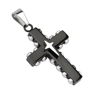 Přívěsek - černý ocelový kříž, stříbrné nýty