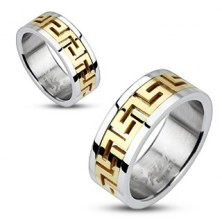 Stříbrný ocelový prsten - zlatý řecký motiv