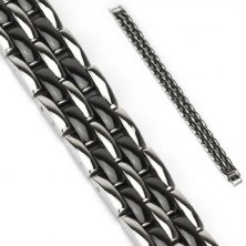 Náramek z oceli - článkované pásy, černé a stříbrné