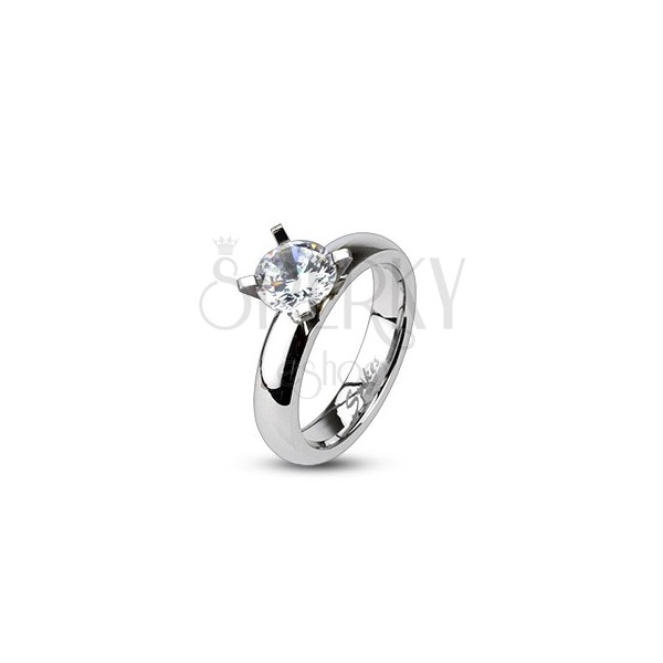 Zásnubní prsten z oceli - vystupující veliký kulatý zirkon