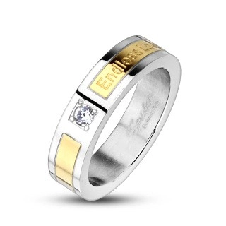 Ocelový prsten pozlacený - Endless Love, zirkon - Velikost: 50