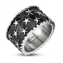 Pánský ocelový prsten - hvězdy na černém podkladu