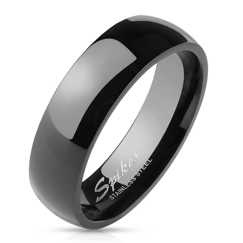 Jednoduchý ocelový prsten - hladký černý povrch, 6 mm - Velikost: 51