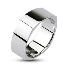 Hranatý ocelový prsten - lesklý stříbrný povrch