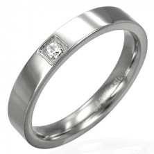 Lesklý ocelový prsten - čtvercový zirkon