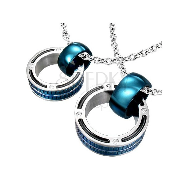 Přívěsky pro pár - mohutné prstence v modré barvě, zirkony