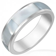 Ocelový prsten s perleťovým středovým pásem