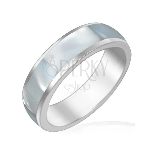 Ocelový prsten s perleťovým středovým pásem