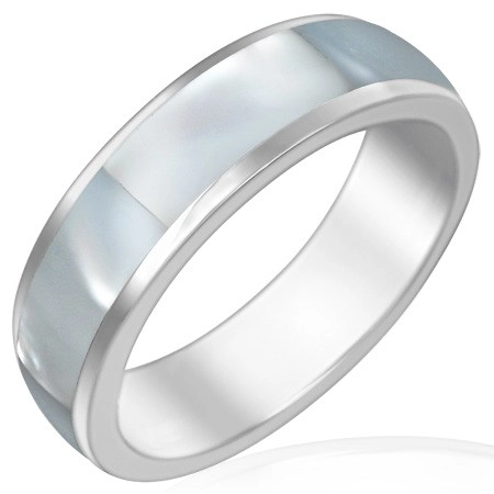 Ocelový prsten s perleťovým středovým pásem - Velikost: 57