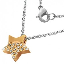 Ocelový náhrdelník - zářivá zlatá hvězda se zirkony