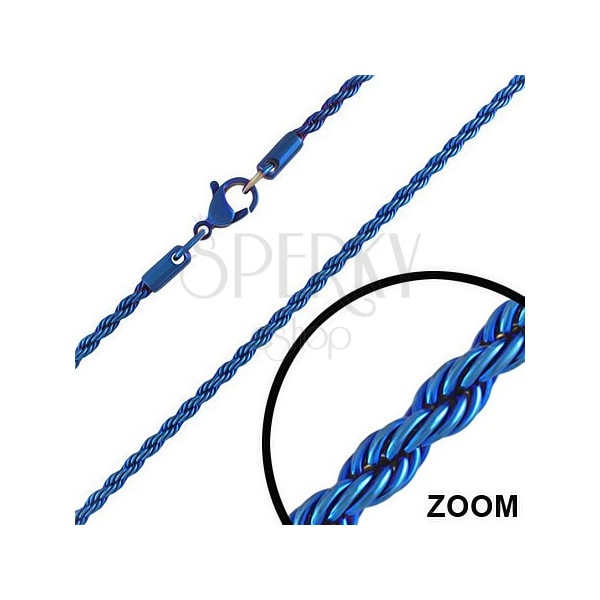 Ocelový anodizovaný řetízek - zkroucené modré lano, 3 mm