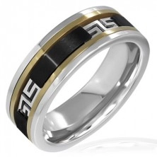 Trojbarevný prsten - černý pás, řecký vzor