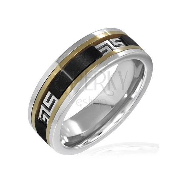 Trojbarevný prsten - černý pás, řecký vzor