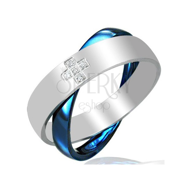 Ocelový dvojprsten, modro-stříbrný