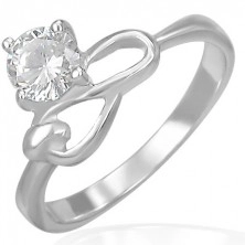 Ocelový zásnubní prsten - čirý zirkon a symbol nekonečna