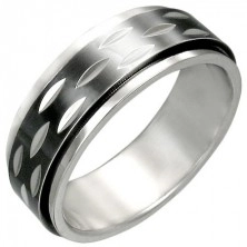 Prsten z oceli s pohyblivým černým prstencem