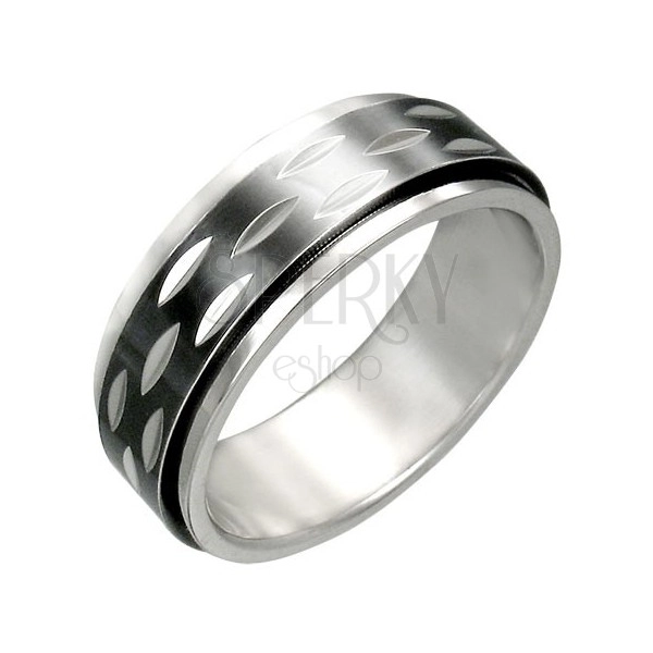 Prsten z oceli s pohyblivým černým prstencem