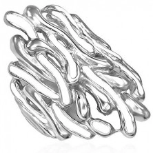 Bílo-stříbrný ocelový prsten, dřevěný styl