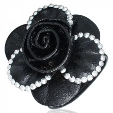 Černý náramek - veliká růže lemovaná s 3D glitry
