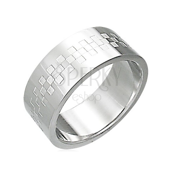 Ocelový prsten lesklý se vzorem ve tvaru šachovince