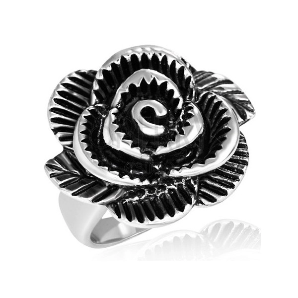 Dvoubarevný ocelový prsten - obrovská růže